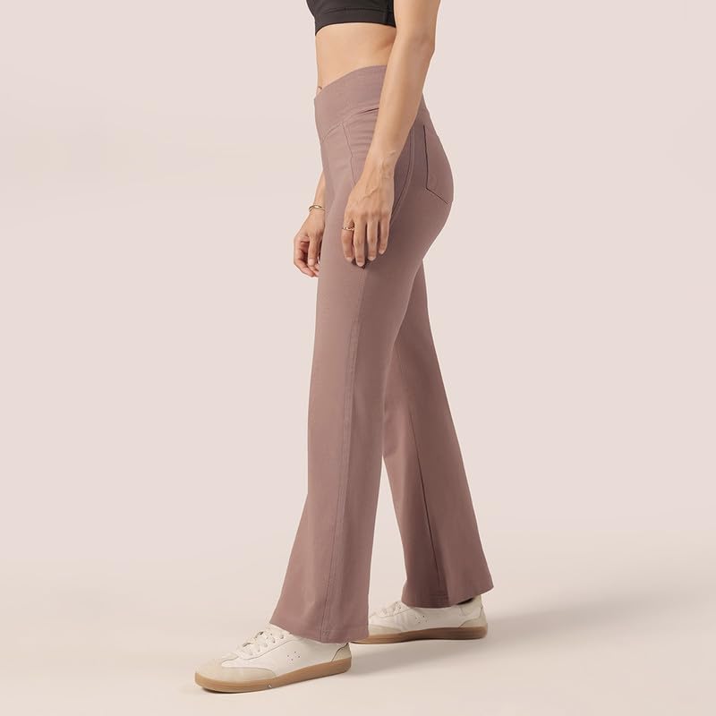 Image of Blissclub AM:PM Cotton Flare Pants for Women Above 5'5 ft Tall | Wide Waistband, 4 Pockets | Bell Bottom Pants and high Waist Trousers for Office wear