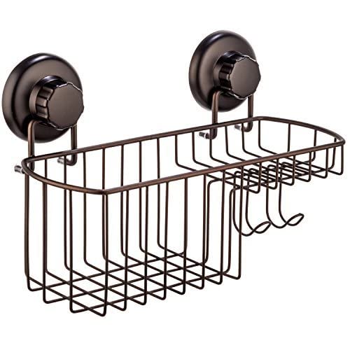 Hasko Accessories - Powerful Vacuum Suction Cup Shower Caddy Basket For Shampoo - Combo Organizer Basket With Soap Holder And Hooks - Stainless Steel Holder For Bathroom Storage (Bronze) #TOP11
