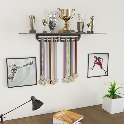 Large Metal Trophy Stand with Medal Holder for Wall - Holds Up to 8 Trophies and 30 Medals - Glossy Black Finish - Metal Display for Sports Achievements - Perfect for Homes, Schools, and Sports Clubs 6