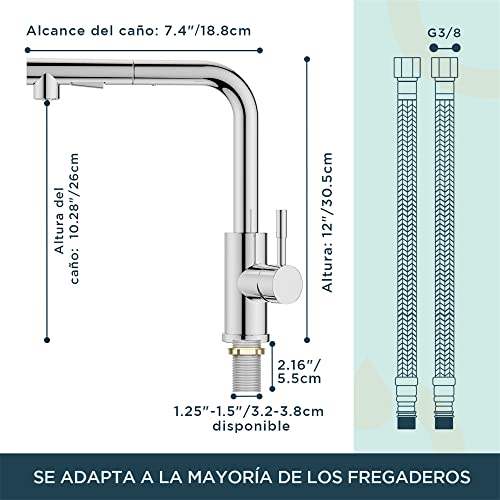 Miniatura 6 de Forious Grifo Cocina Extraible, Grifo De Cocina Fregadero Con Ducha De 2 Modos De Rociado Giratorio A 360 , Torneira Cozinha Monomando Flexible, Caliente Y Fria Agua, Cromo Pulido