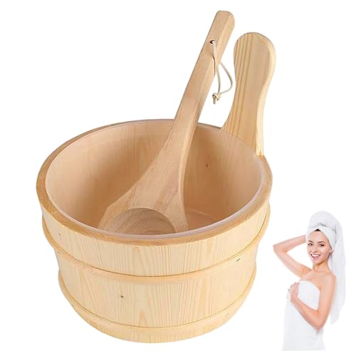 Seau de sauna en bois doublure plastique durable et sa louche ergonomique