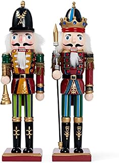 THE TWIDDLERS - 2 Wooden Christmas Nutcracker Soldier, 30cm in Festive Colours - Premium Handmade Pine Wood Classic Traditional Xmas Party Decoration Ornaments