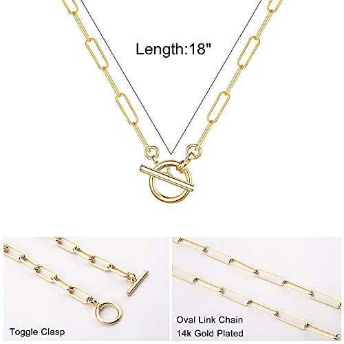 Turandoss Gold Paperclip Chain Necklace for Women, 14K Gold Plated Dainty Paperclip Link Chain Necklace Medallion Evil Eye Star Lightning Heart Butterfly Oval Link Paperclip Chain Necklaces for Women2