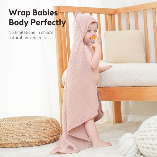 Image of Susurration Hooded Baby Towels for Newborn 2 Pack 100% Muslin Cotton Towel for Babies，Highly Absorbent and Newborn Essential 30x30 Inch Pink&Purple