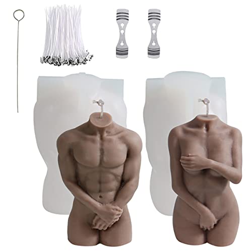 NEVYTOL 2 Pcs Kerzenformen Zum Gießen, 3D DIY Silikonform Kerzenhalter, Silikonform Kerze mit 100 Pcs Docht, Kerzen Selber Machen Set, zum Gießen als Heimdekorationen, DIY Duftkerze, Seife Cover