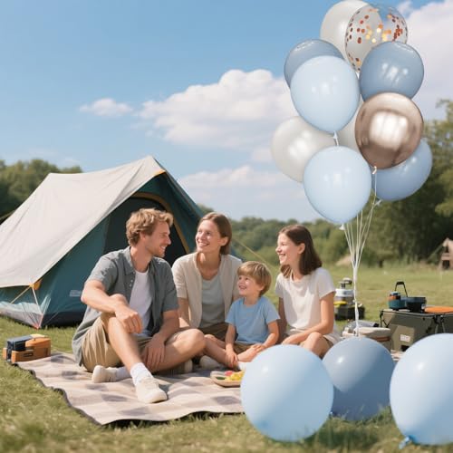 Image of 68Pcs Dusty Blue and Champagne Gold Balloons 12 Inch Sand White Pastel Baby Blue Confetti Balloon for Boy Baby Shower Bridal Shower Birthday Wedding Party Decorations.