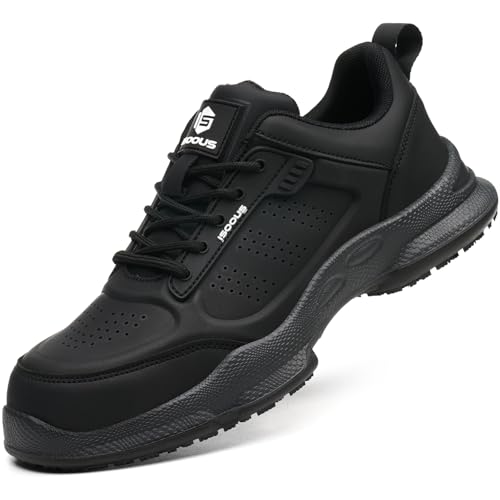 ISOOUS Kochschuhe Herren Damen rutschfeste Schuhe Küche Arbeitsschuhe SRC Sicherheitsschuhe Atmungsaktiv Stahlkappenschuhe Schwarz 43