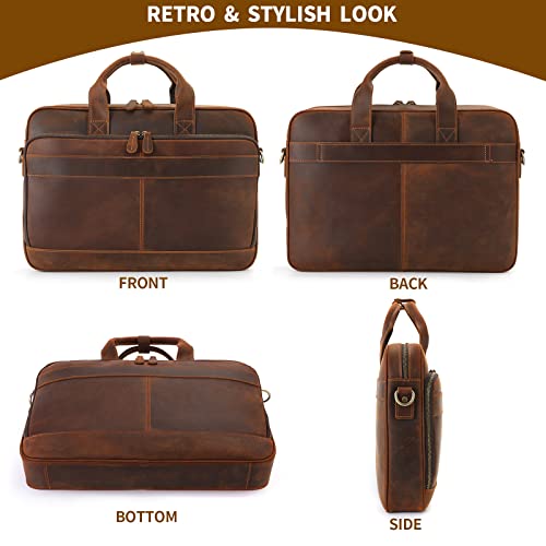 Jack&Chris Full Grain Leather Briefcase for Men,Business Messenger Bag Laptop Bag Attache Case 15.6",MB005-9L… - Thumbnail 4