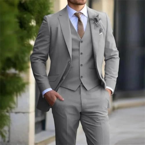 Men's 3-Piece Wedding Suit Set - Single Button Lapel Jacket with Vest & Dress Pants2