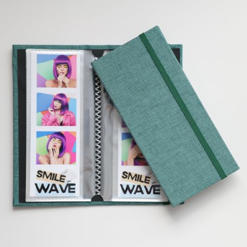 Photo Booth Photo Album - For Wedding or Party - Side Slide In 2X6 Picture Holder – Guest Book & Memory Keepsake – Linen Hard Cover With Band Keeps Photobooth Picture Prints Safe (MALACHITE GREEN)