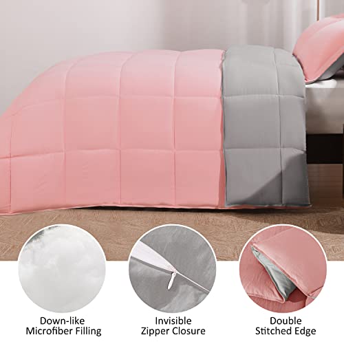 Basic Beyond 3Pcs Pink Comforter Set Queen - Soft Microfiber Comforter Sets For Queen Bed - Pink And Grey Reversible Down Alternative Comforter With 2 Pillow Shams #TOP2