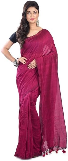 Pure Cotton Khadi Single Color Saree With Blouse Piece For Women And Girls (Magenta)_A14954