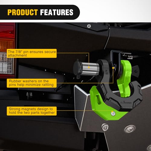 Image of Nilight 2 Pack 3 /4 inch D-Ring Separate Shackle with 7 /8 inch Lock Pin 45,000 lbs Break Strength, Off Road Recovery Shackle with Isolators Washers for Use with Tow Strap, Winch, Truck Vehicle (Black&Green)