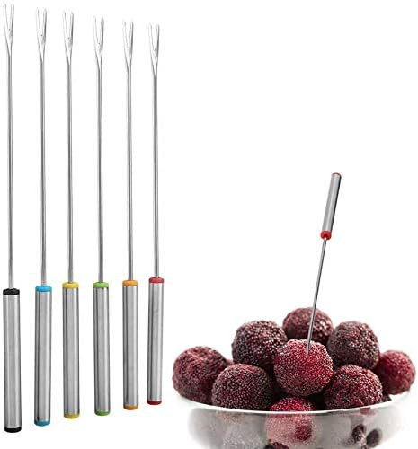 6Pcs Fondue Forks, Stainless Steel Fondue Pot Forks with Heat-Resistant Handles for Cheese Chocolate Fondue Roast Marshmallows Meat