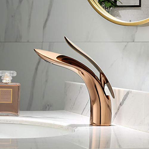 CZOOR Grifos de lavabo Grifería de baño de oro rosa moderno Cascada de un solo orificio Grifo de agua fría y caliente Grifo de lavabo Grifería monomando-Rose_Gold_China Cover
