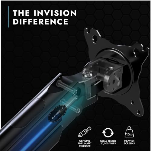 Invision Monitorarm Halterung fur Monitore von 24"-40" VESA 75/100mm ergonomisch höhenverstellbare Schreibtischklemme 2-15 kg (MX450) – Ansicht 2