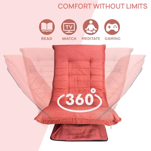 Image of Kawachi Adjustable 5-Position Folding Recliner Gaming Sofa Chair with 360 Swivel Rocking Lounge Chair with Lumbar Support for TV, Reading & Relaxation-Nirvana Moon Leisure Lounge Chair (Red)