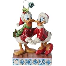Enesco Disney Traditions Collection by Jim Shore Donald and Daisy Duck Mistletoe Figurine- Stone Resin Hand Painted Crafted Collectible Christmas Disney Figurines Home Decor Statue, 6.13 Inch