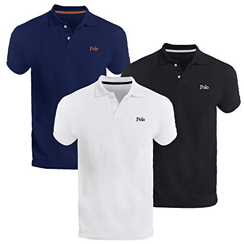 Polo Match Kit com Três Camisas Polo Básica Piquet Regular M, Branco/Preto/Marinho