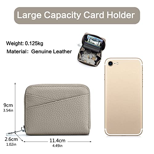 PORRASSO Genuine Leather Coin Purse RFID Blocking Credit Card Holder Portable Change Pouch Card Case for Men Women Grey3