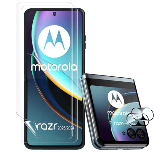 RXNMH for Motorola Razr 2025/2024 Screen Protector 2Pcs Inner Soft TPU Screen Protector + 2Pcs Tempered Glass Camera Lens Protector Case Friendly No Bubble Anti-Scratch Film for Moto Razr 60/50