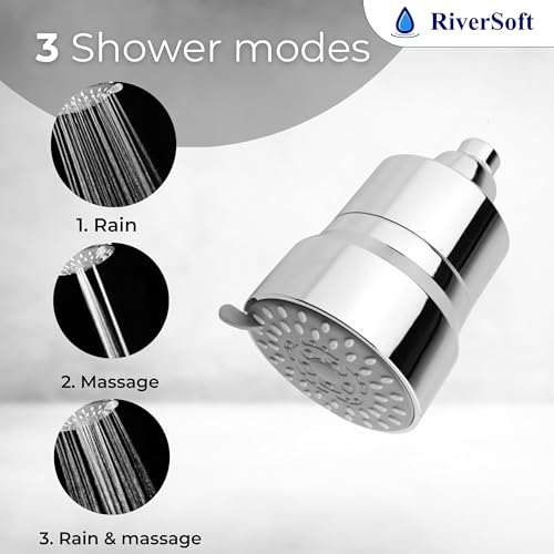 Image of RiverSoft DIVA-03 shower filter for higher hardness | 3 Mode Spray Setting | Water Softener for Bathroom | Hard water filter (Chrome, Pack of 1)