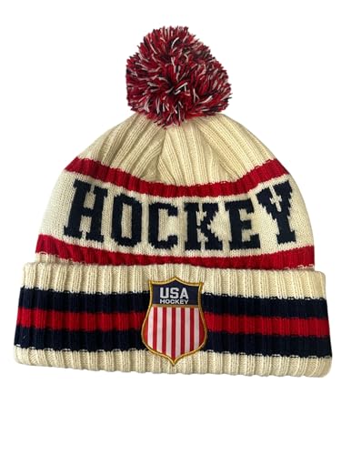 US Hockey Shield Logo Knit Hat Cap Cream (Vintage White)