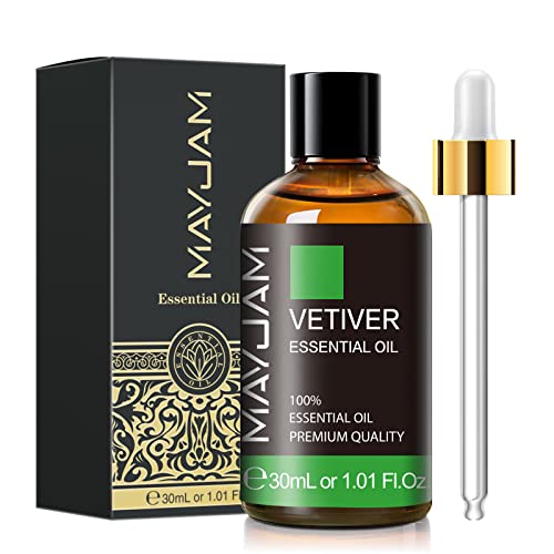 MAYJAM Huiles Essentielles Vetive 30 ml, 100% Naturelles Pures Huile Essentielle D'aromathérapie de Qualité Thérapeutique, Huiles Parfumées pour Diffuseur Humidificateur Cadeaux Parfaits
