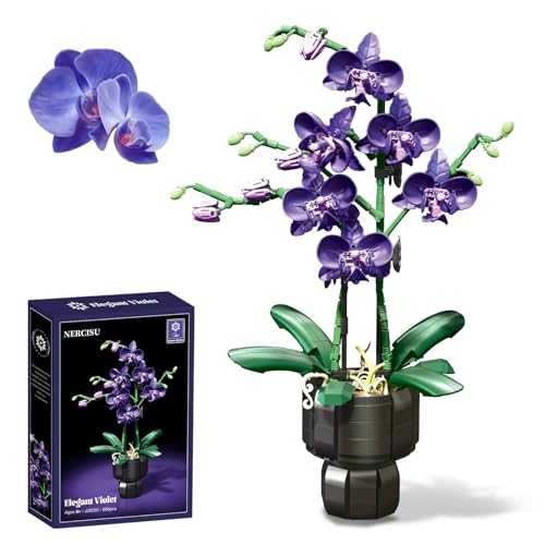 NERCISU Orchid Flowers Building Sets with Vase, Purple Orchid Botanicals Collection Building Toys for Home Office Decor Desk Decor, Christmas Birthday Gifts for Women Adults Girls Age 8-12+ (666 PCS)