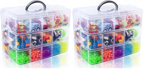 Image of SGHUO 3-Tier Stackable Storage Container Box with Dividers-30 Compartments, Bead Organizers for Art Craft Storage, Washi Tape, Kids Toys, Jewelry, Beauty & Sewing Supplies (Pack of 2)