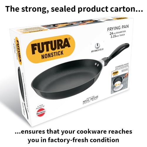 Image of Hawkins Futura 24 cm Frying Pan, Non Stick Fry Pan with Stainless Steel Lid, Black (NF24S)