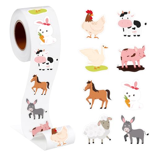 Lemicin 800 Pcs Farm Animal Stickers for Kids Toddler Stickers Roll Decal Reward Cute Incentives Office Supplies Farm Party Decorations (1.5 Each)