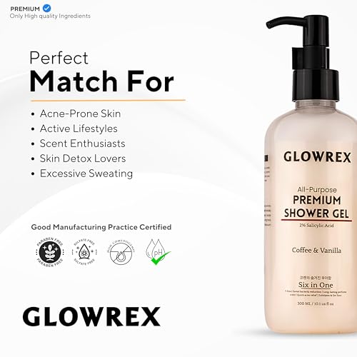 Image of All-Purpose Premium Shower Gel | 2% Salicylic Acid | 4-Hour Sweat & Bacteria Reduction | Long-Lasting Perfume Scent | Quick Acne Relief, Exfoliates & De-Tans with Coffee & Vanilla