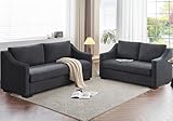 AMERLIFE 2 Piece Sofa Couch Set,Comfy Upholstered Deep Seat with Slope Armrests, Modern Sofa for Living Room, Apartment, Lounge,Grey