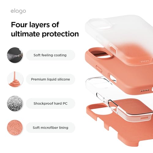 Image of elago Compatible with iPhone 16 Case, Premium Liquid Silicone Case, Full Body Protective Cover, Shockproof, Slim Phone Case, Anti-Scratch Soft Microfiber Lining, 6.1 inch (Salmon)