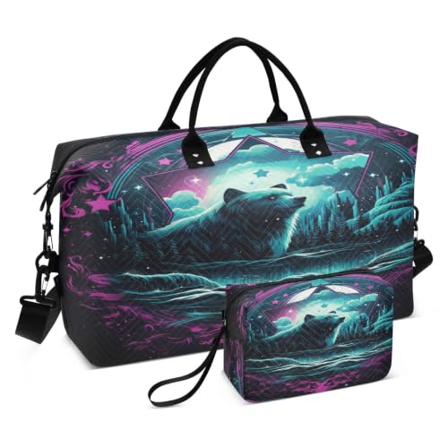 Sac de sport de natation femme avec sac de rangement maquillage loup ours