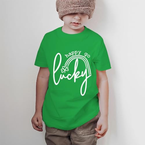 CM C&M WODRO Kids St Patrick's Day Shirt Boys Girls Happy Go Lucky Clover Shamrock T-Shirt Short Sleeve Irish Green Tee 6-12Y3