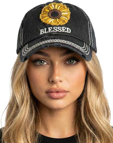 Image of Funky Junque Womens Baseball Cap Distressed Vintage Unconstructed Embroidered Dad Hat
