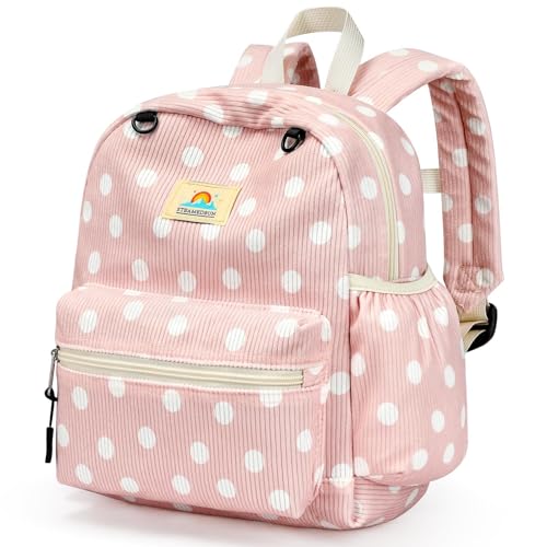 Image of STEAMEDBUN Corduroy Toddler Backpack for Girls 2-4: Kids backpack for Boys Girls - 12 inch Preschool Kindergarten Backpacks - Polka Dot