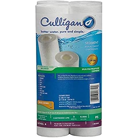 Culligan P5-4PK Standard P5 Whole House Premium Water Filter, 8,000 Gallons, Value 4-Pack, White, (Pack of 4), 4 Count Cover