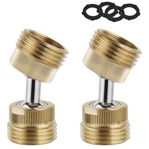 Hibbent Garden Hose Adapter, 3/4 Inch Swivel Brass Garden Hose Protector, Dual Rotation Male to Male Brass Connector with Extra 4 Washers, 2 Pack