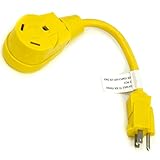 RV 30 Amp to 110V Adapter Plug, 15A Male to 30A Female Camper Power Cord NEMA 5-15P to TT-30R Dogbone Electrical