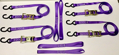 8 Pc Heavy Duty Motorcycle, Atv Ratcheting 1" X10' Tie-Down Strap Kit Color Purple #TOP6