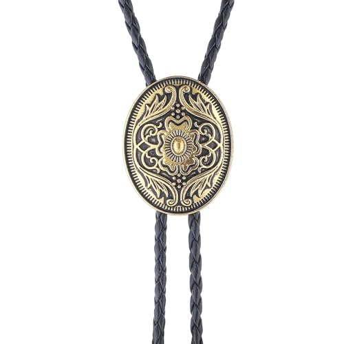 Image of GelConnie Floral Bolo Tie for Men Womens Bolo Tie Necklace Native American Black Men's Bolo Ties Western Cowboy Bolero Ties