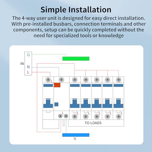 4 Way Consumer unit Circuit Breaker, Garage unit with Assembly Tool, 63A 30mA RCD 4MCB 2x6A+10A+20A+32A, IP65 Anti-Leakage Fuse Box for Garages Caravans Workshops - Image 4