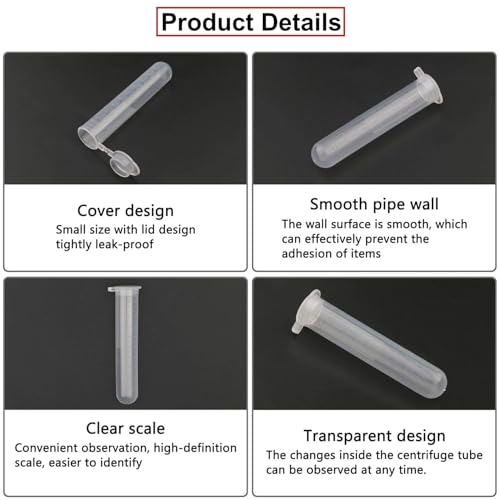 HUAZIZ 50 Pièces Tubes à Centrifuger en Plastique avec Bouchon à Pression, Micro-Tubes à Centrifuger, Fond Rond, Transparents, 10ml Tubes à Essai à Centrifuger en Plastique – vue 4