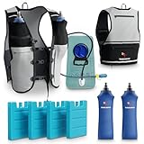 TakaFiTrail Running Hydration Vest Men - Breathable Trail Running Hydration Vest w/ 2 Water Bottles, Bladder Pouch, Ice Pack for Runners - Reflective Marathon Gear Jogging Backpack for Hiking