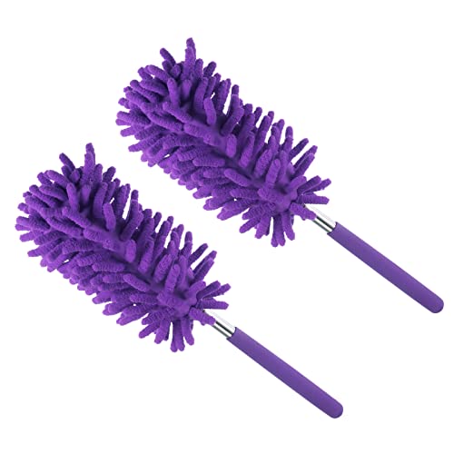 Image of MECCANIXITY Microfiber Duster for Cleaning, 11 to 31 Inch Washable Extendable Brush for Window, Furniture, Ceiling Fan, Purple Pack of 2