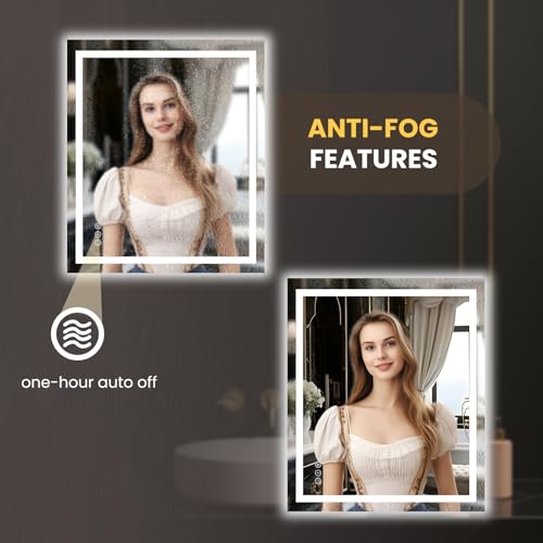 Image of LOAAO 24 inchX28 inch LED Mirror for Bathroom, Lighted Bathroom Mirror with Lights, Anti-Fog, Dimmable, Memory Function, Clear Reflection