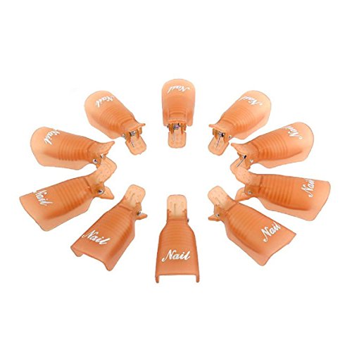 Susenstone10PC Plastic Nail Art Soak Off Cap Clip UV Gel Polish Remover Wrap Tool (Orange)